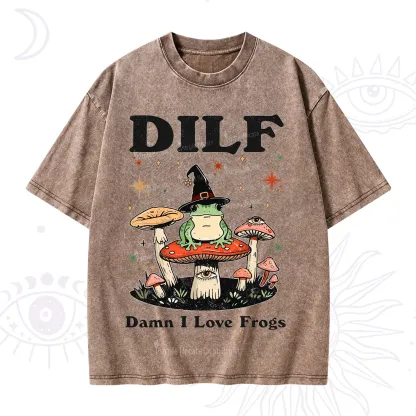 Purplehecate Dilf Damn I Love Frogs Washed T-Shirt