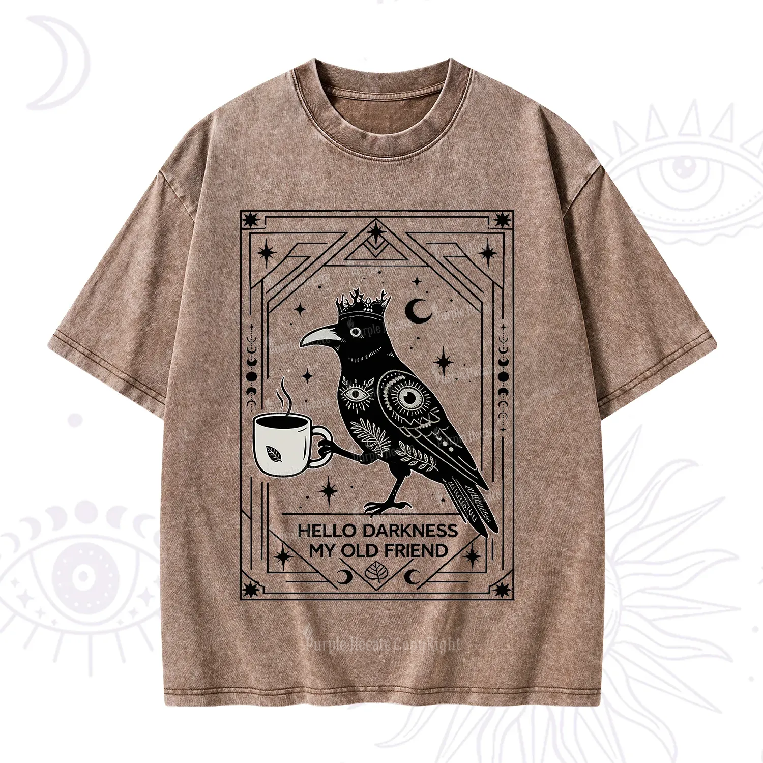 Purplehecate Hello Darkness My Old Friend Crow Washed T-Shirt