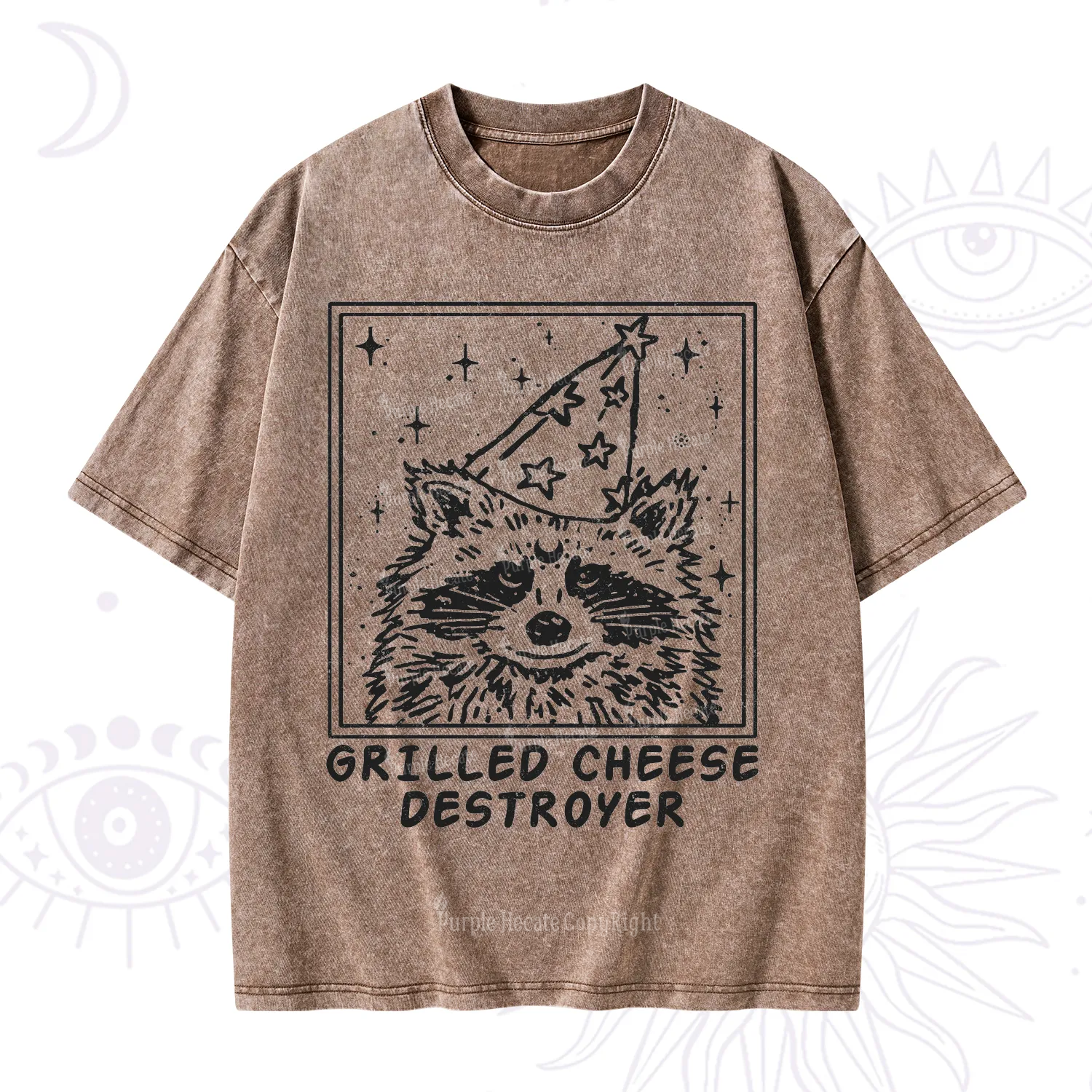 Purplehecate Grilled Cheese Destroyer Raccoon Washed T-Shirt
