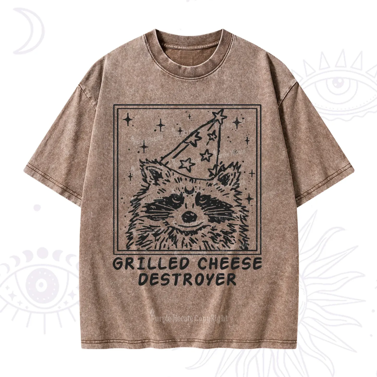 Purplehecate Grilled Cheese Destroyer Raccoon Washed T-Shirt