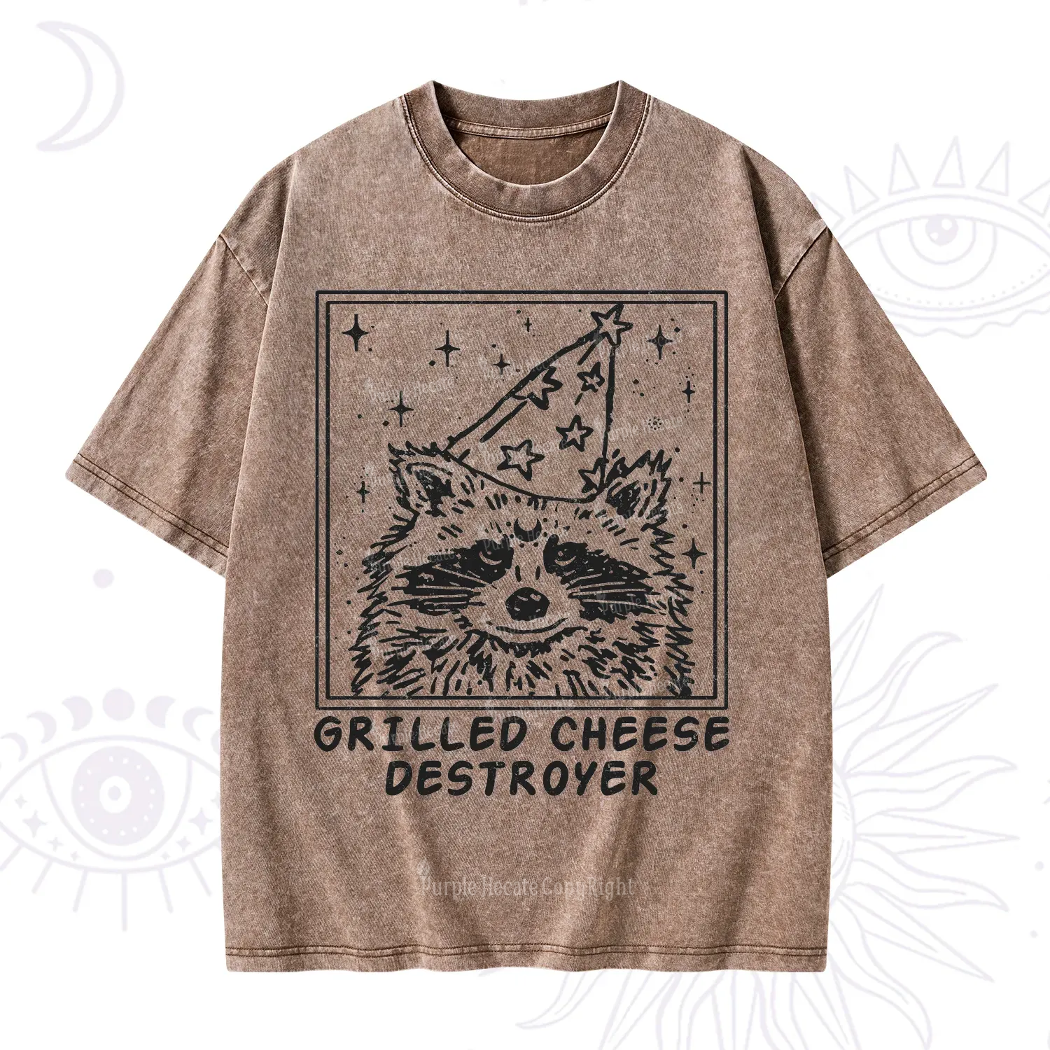 Purplehecate Grilled Cheese Destroyer Raccoon Washed T-Shirt