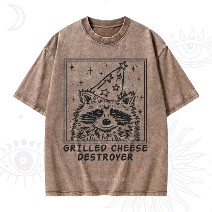 Purplehecate Grilled Cheese Destroyer Raccoon Washed T-Shirt