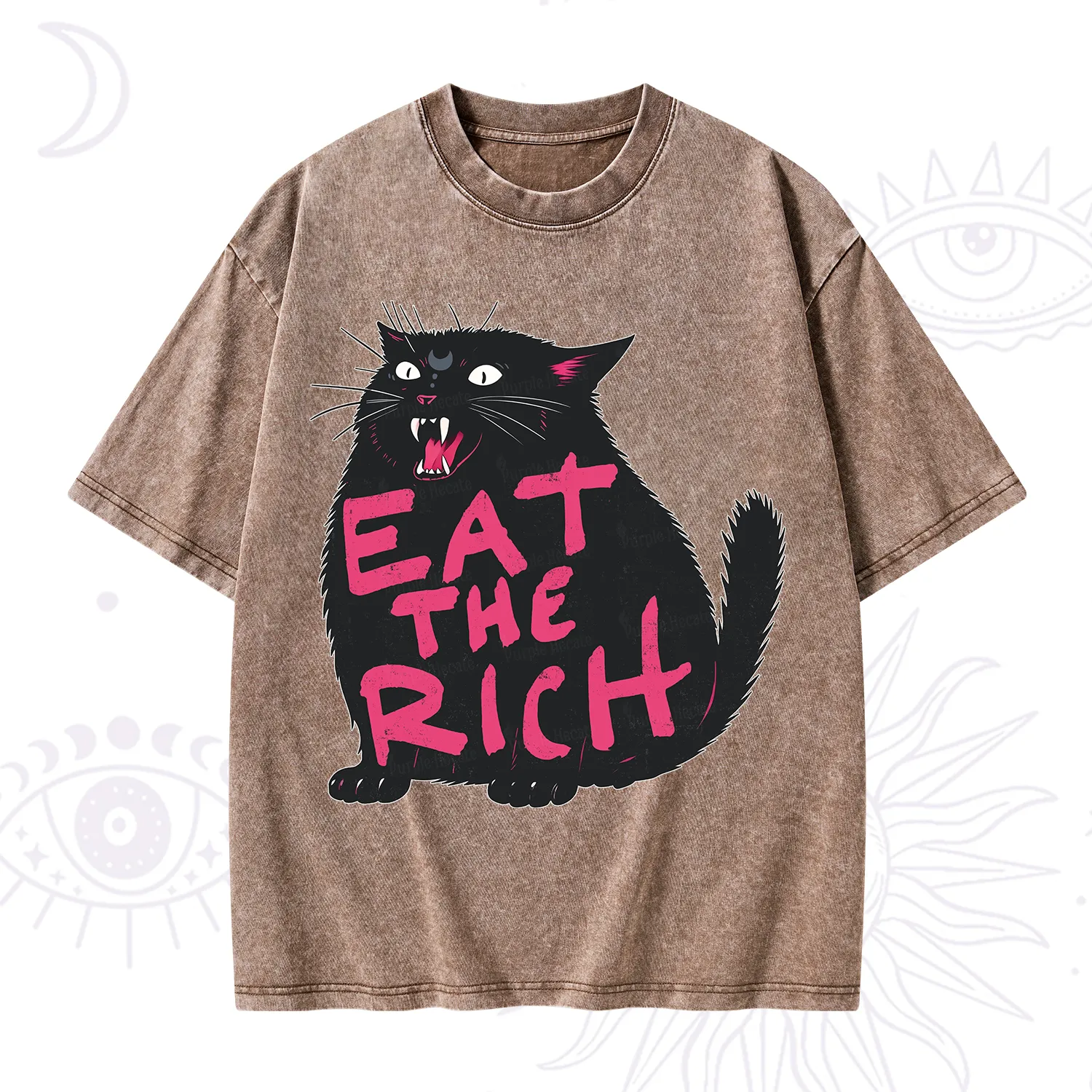 Purplehecate Eat The Rich Cat Washed T-Shirt