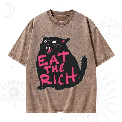 Purplehecate Eat The Rich Cat Washed T-Shirt