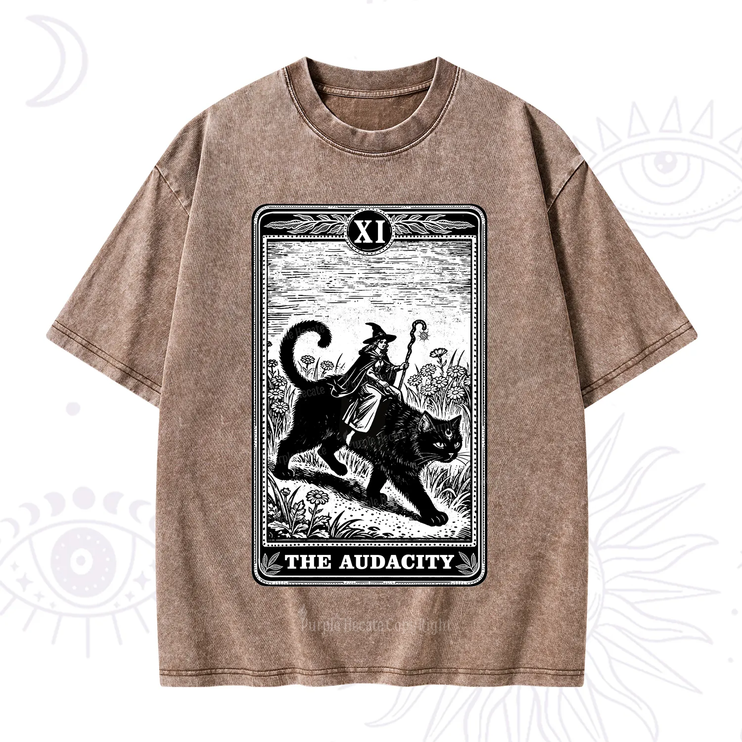 Purplehecate The Audacity Wizard Cat Tarot Washed T-Shirt