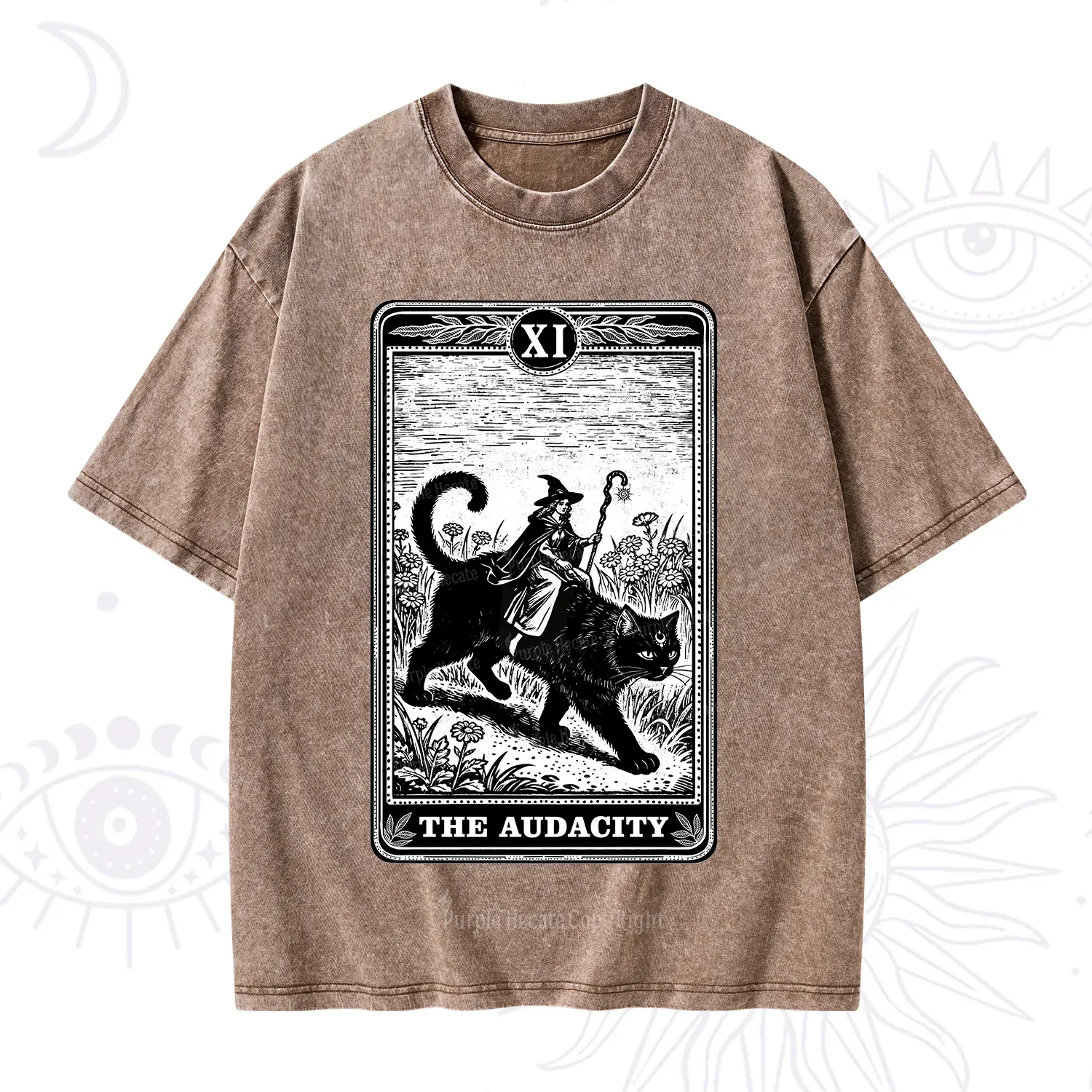 Purplehecate The Audacity Wizard Cat Tarot Washed T-Shirt