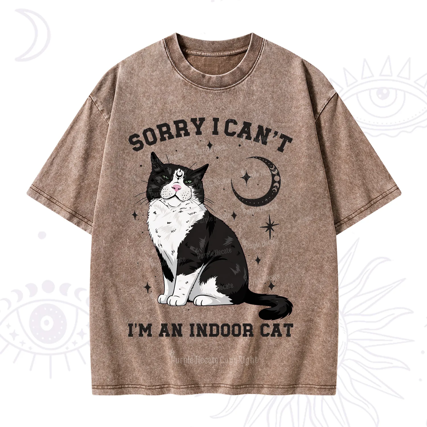 Purplehecate Sorry I Can't Go I'm an Indoor Cat Washed T-Shirt