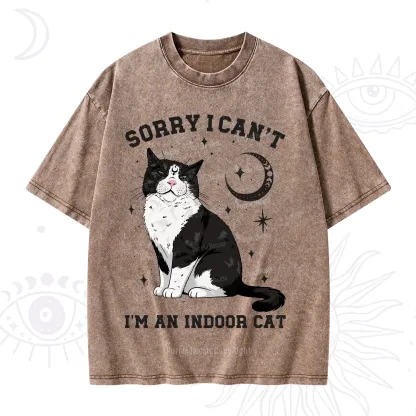 Purplehecate Sorry I Can't Go I'm an Indoor Cat Washed T-Shirt