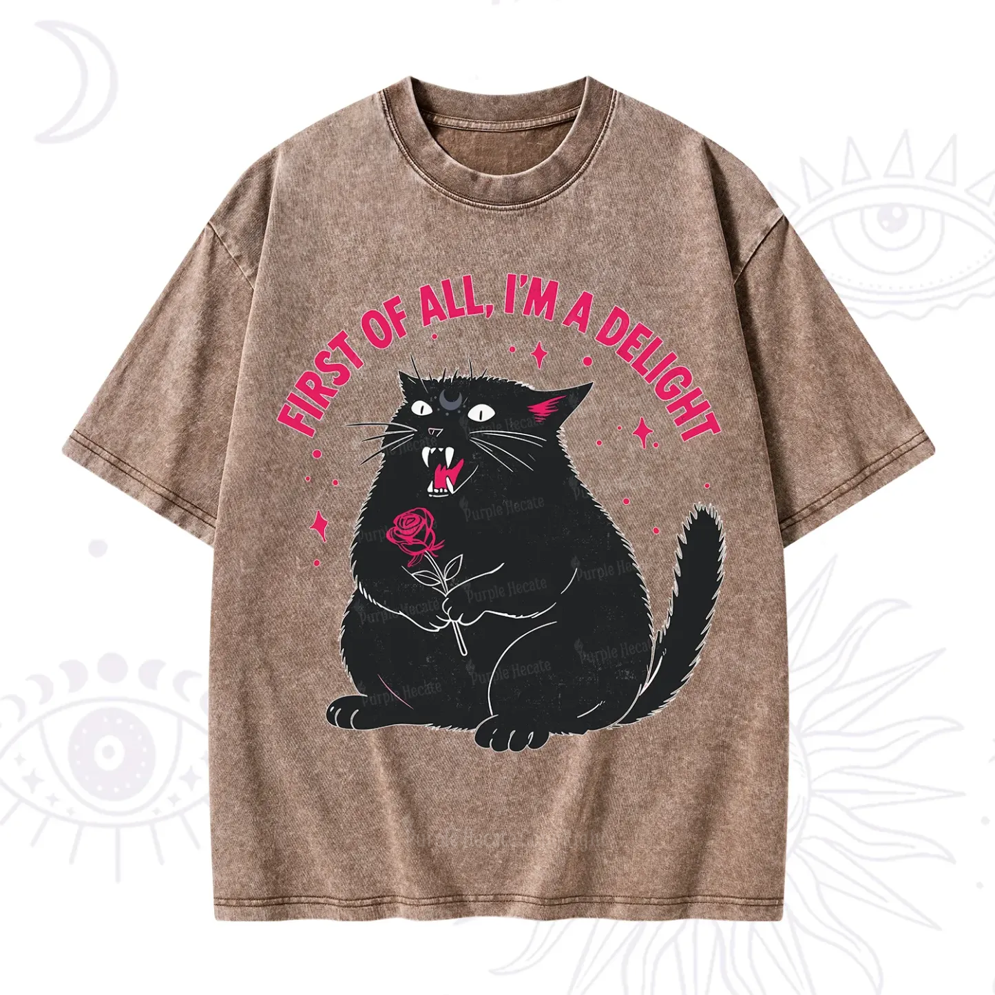 Purplehecate First Of All I'm A Delight Cat Washed T-Shirt