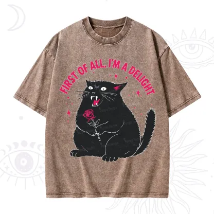Purplehecate First Of All I'm A Delight Cat Washed T-Shirt
