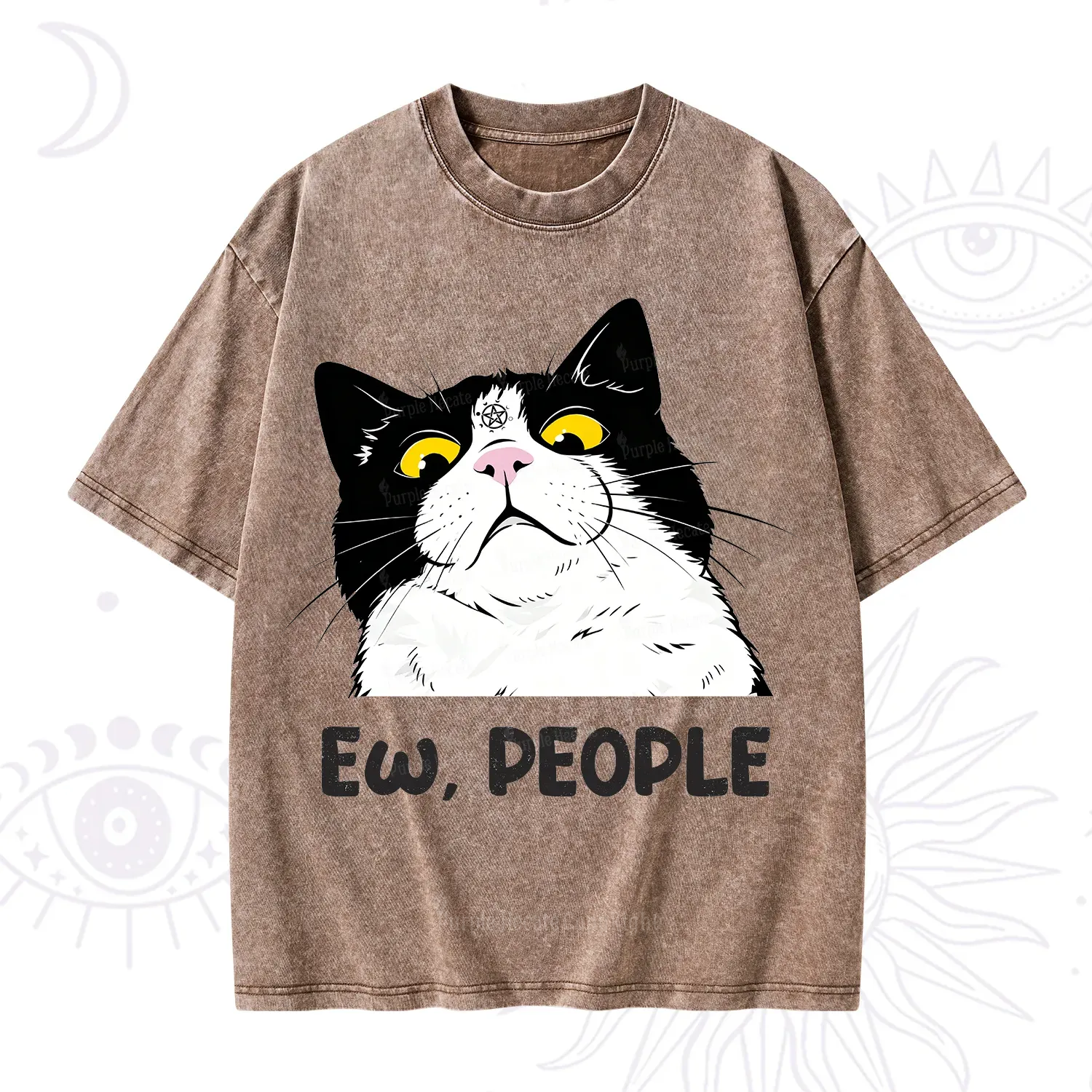 Purplehecate Ew People Cat Washed T-Shirt