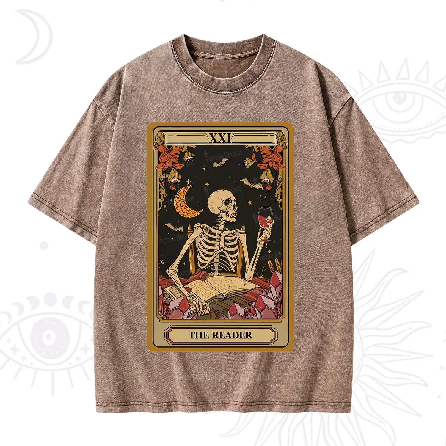 Purplehecate The Reader Tarot Skeleton Washed T-Shirt
