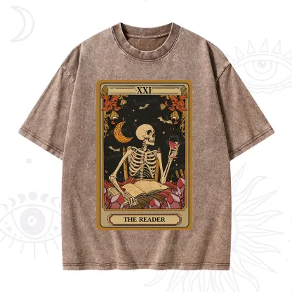 Purplehecate The Reader Tarot Skeleton Washed T-Shirt