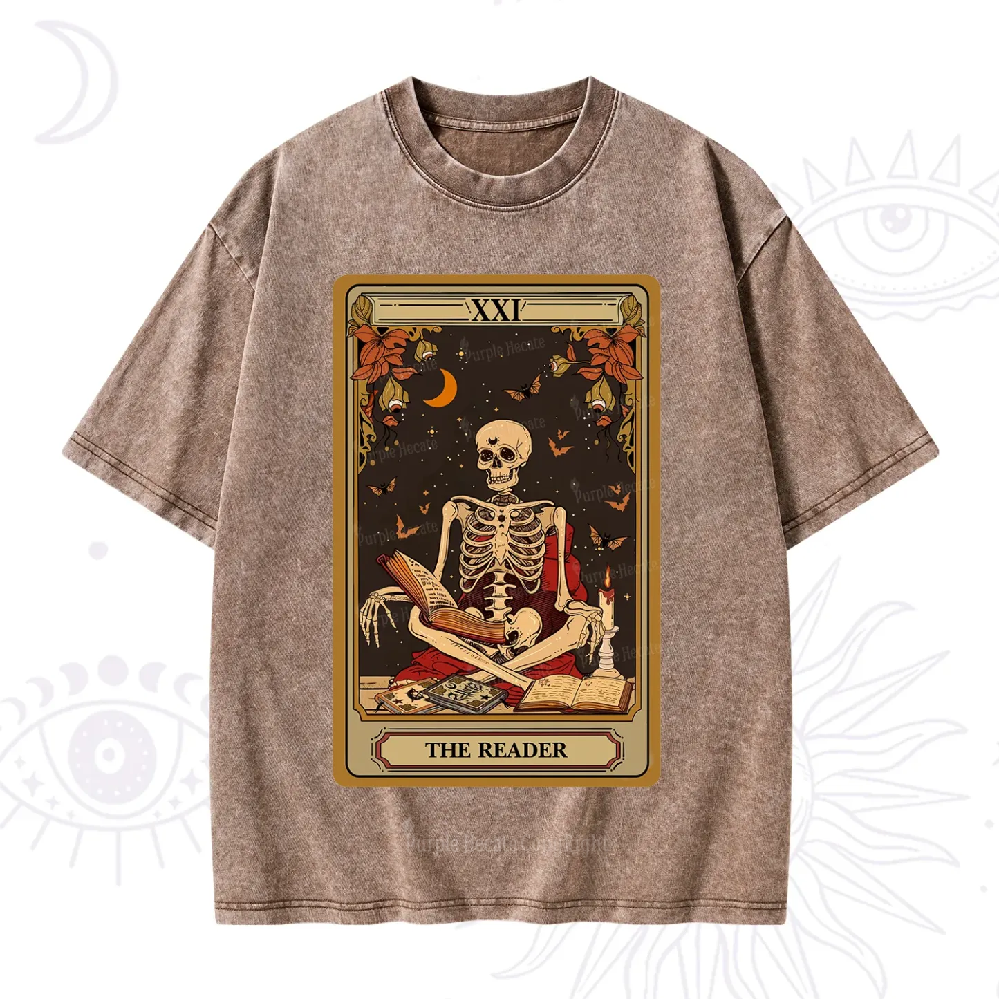 Purplehecate The Reader Tarot Card Washed T-Shirt