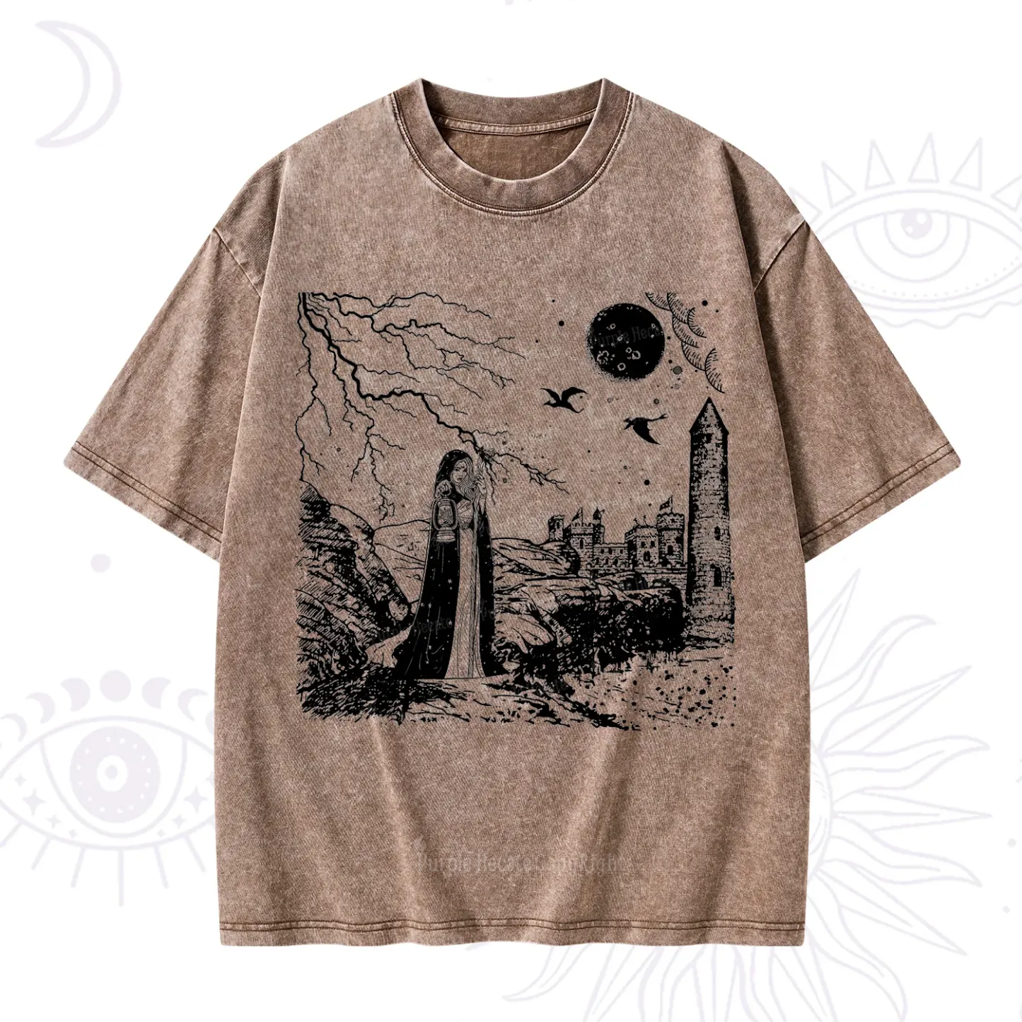 Purplehecate Black Moon Witch Spell Casting Washed T-Shirt