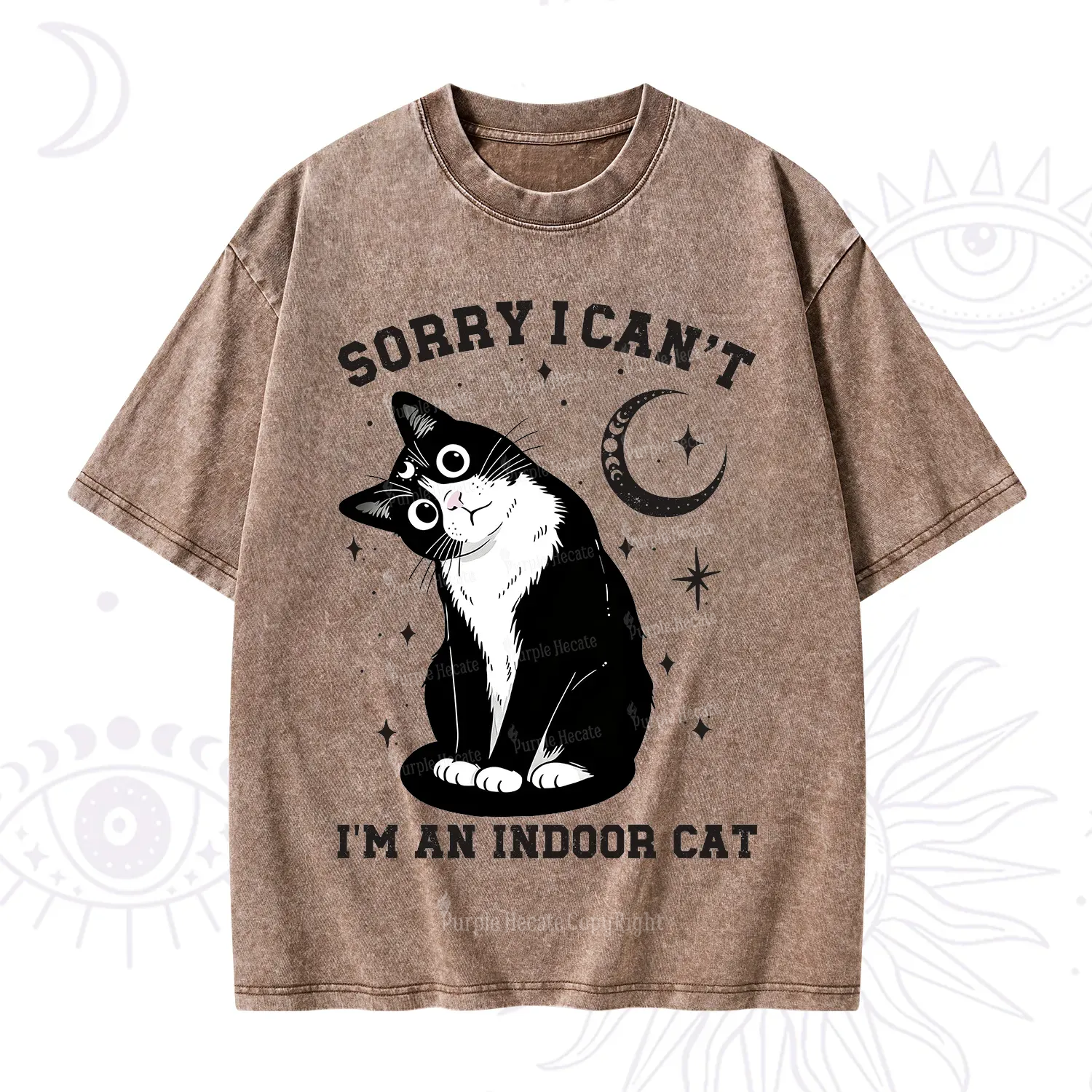 Purplehecate Sorry I Can't Go I'm an Indoor Cat Washed T-Shirt