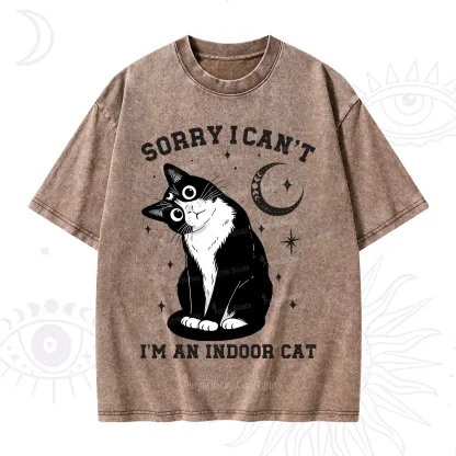 Purplehecate Sorry I Can't Go I'm an Indoor Cat Washed T-Shirt