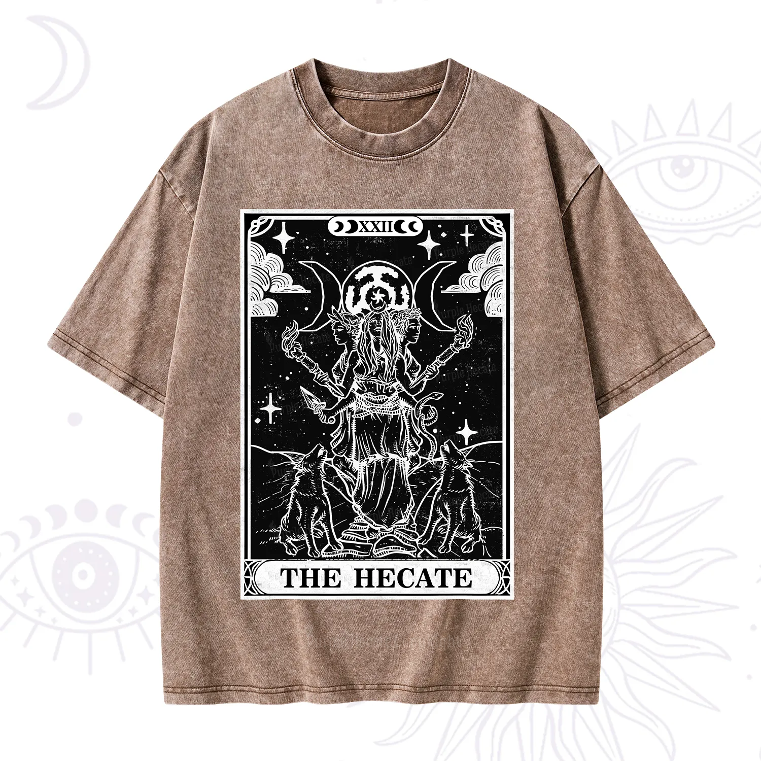 Purplehecate The Dark Moon Goddess Hecate Tarot Washed T-Shirt