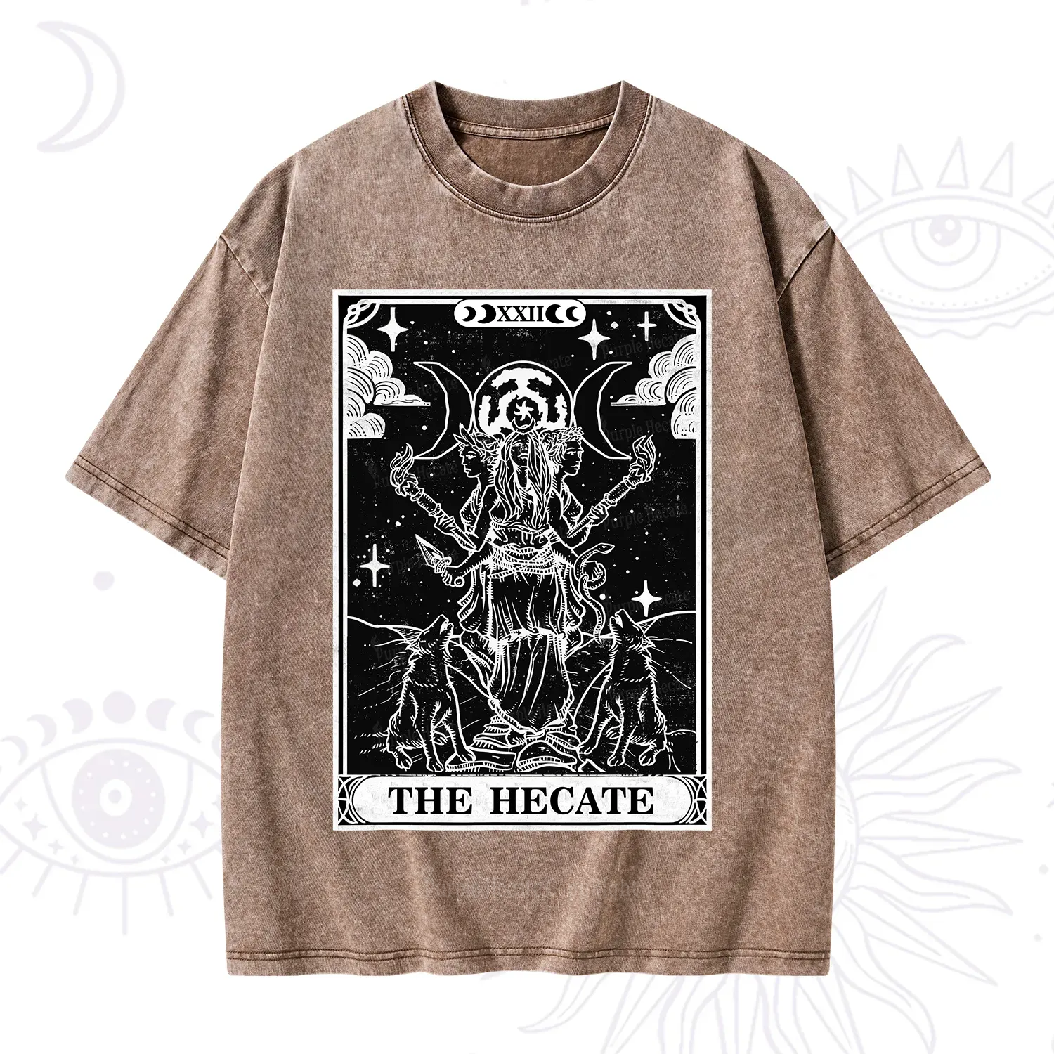 Purplehecate The Dark Moon Goddess Hecate Tarot Washed T-Shirt