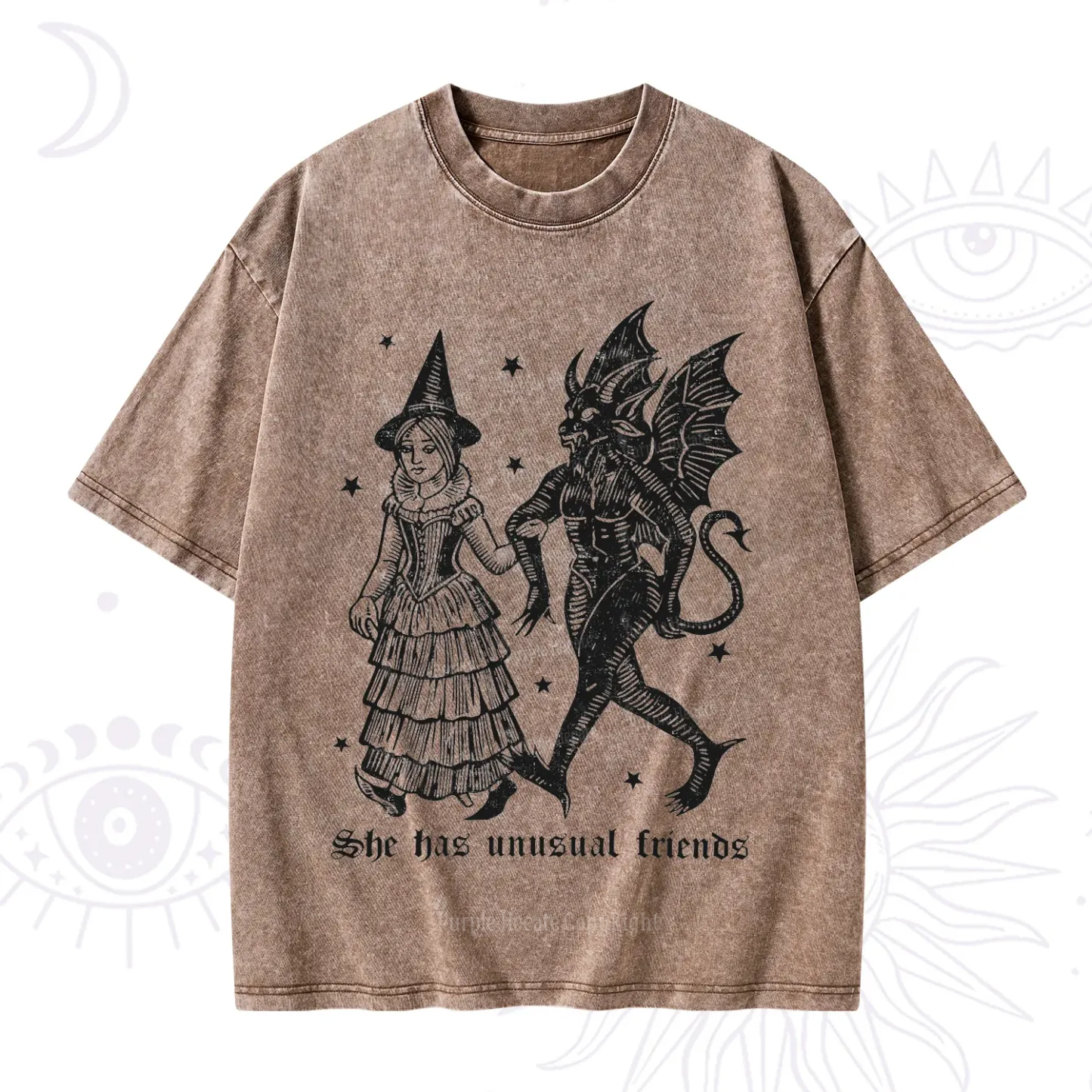 Purplehecate She Has Unusual Friends Washed T-Shirt
