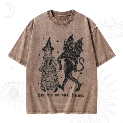 Purplehecate She Has Unusual Friends Washed T-Shirt