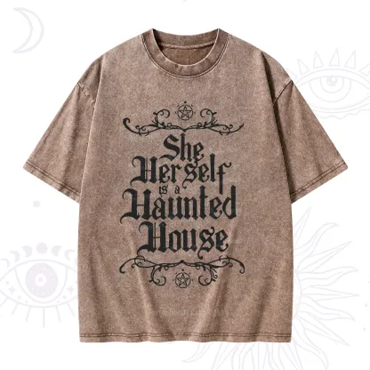 Purplehecate She Herself is a Haunted House Washed T-Shirt