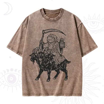 Purplehecate Death Frog Goat Rider Washed T-Shirt