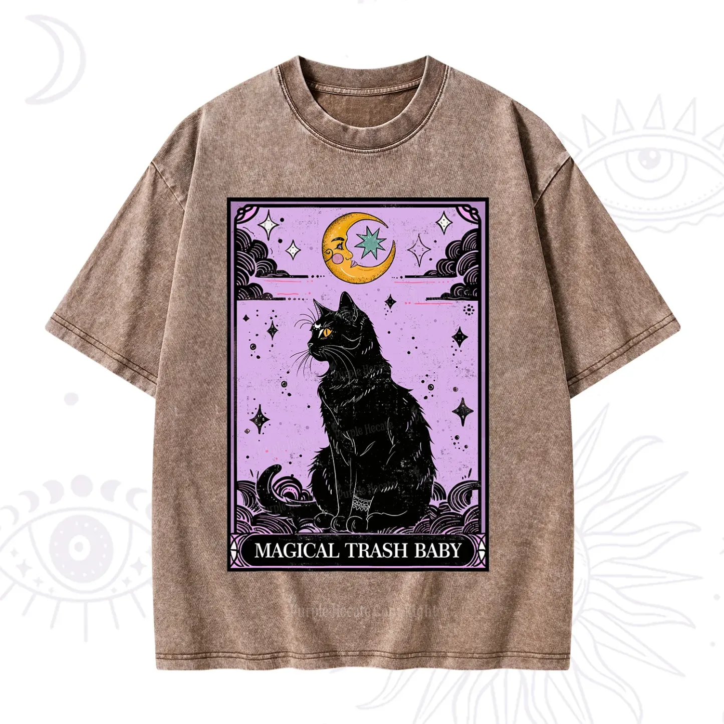 Purplehecate Magical Trash Baby Tarot Cat Washed T-Shirt