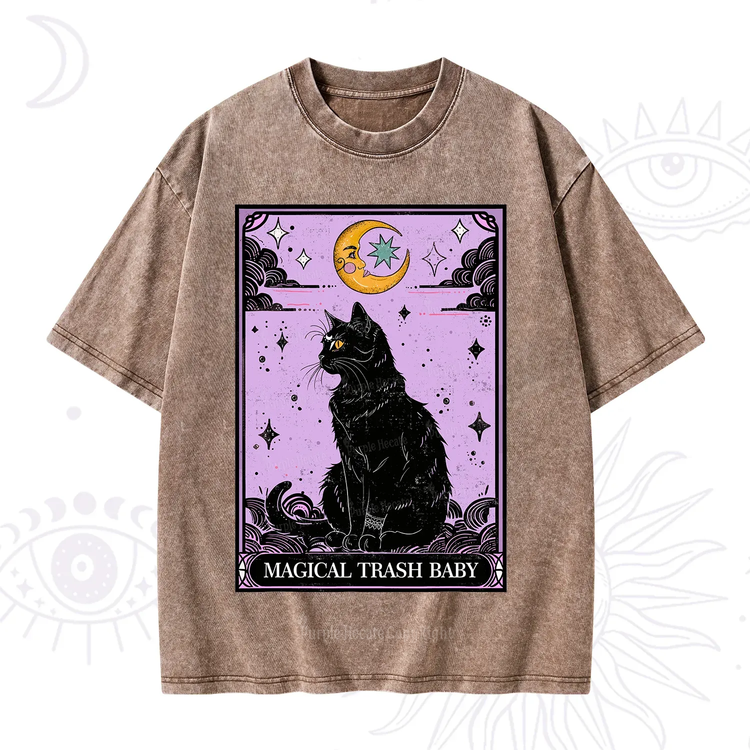 Purplehecate Magical Trash Baby Tarot Cat Washed T-Shirt