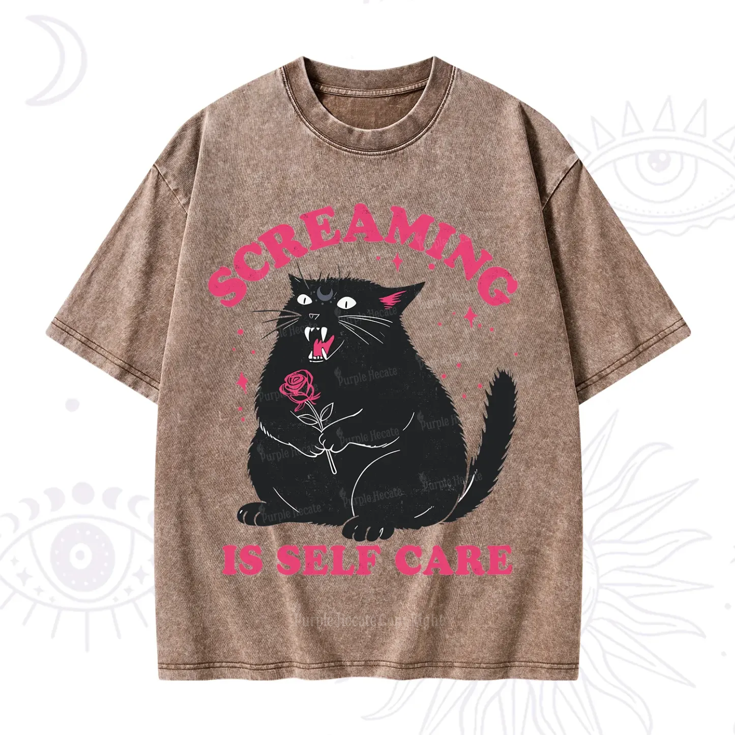 Purplehecate Funny Cat Screaming Is Self Care Washed T-Shirt