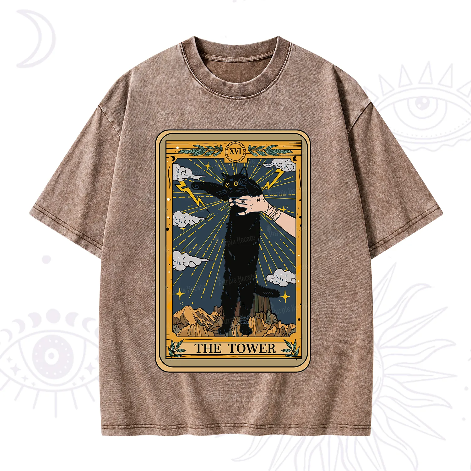 Purplehecate The Tower Cats Tarot Washed T-Shirt