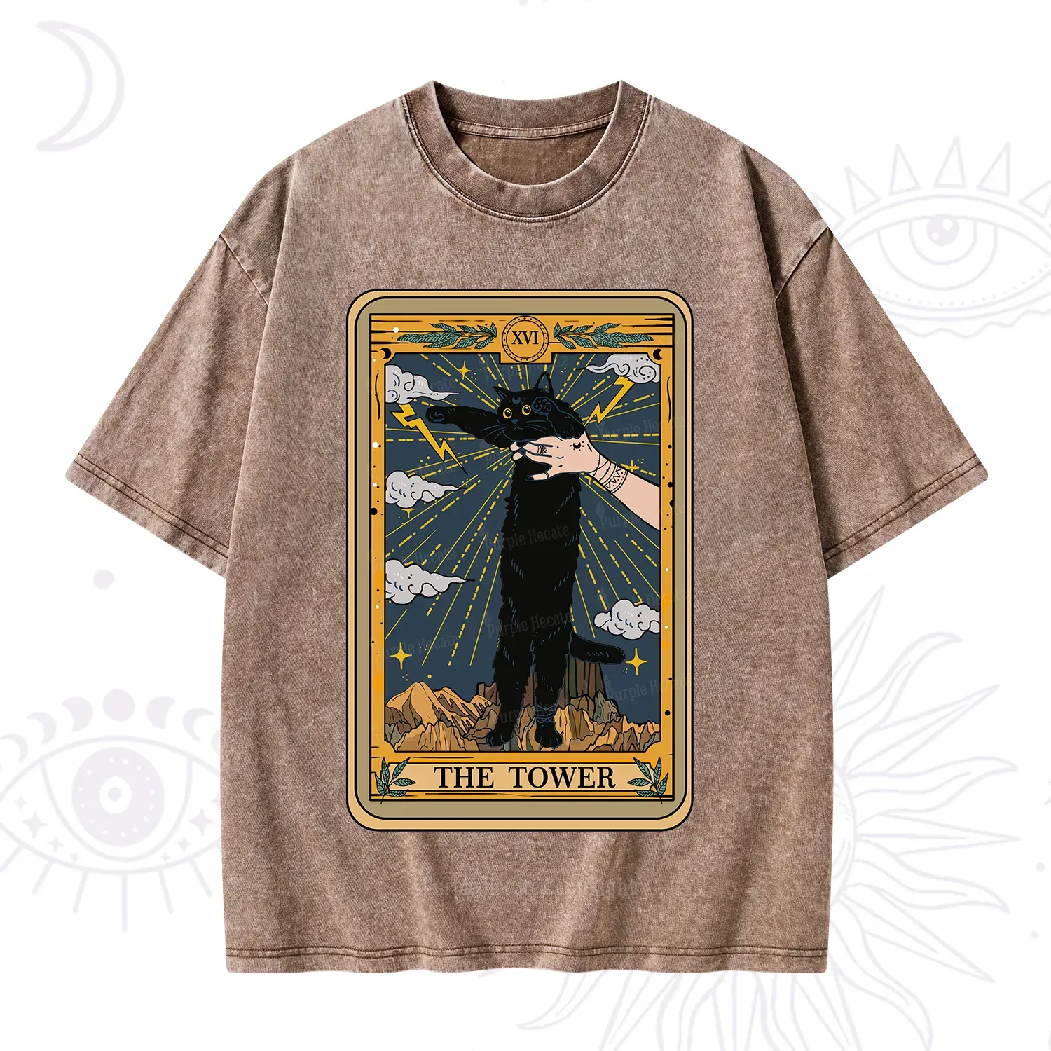 Purplehecate The Tower Cats Tarot Washed T-Shirt
