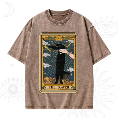 Purplehecate The Tower Cats Tarot Washed T-Shirt