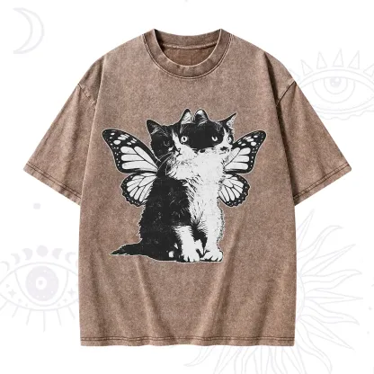 Purplehecate Mystery Butterfly Cat Washed T-Shirt