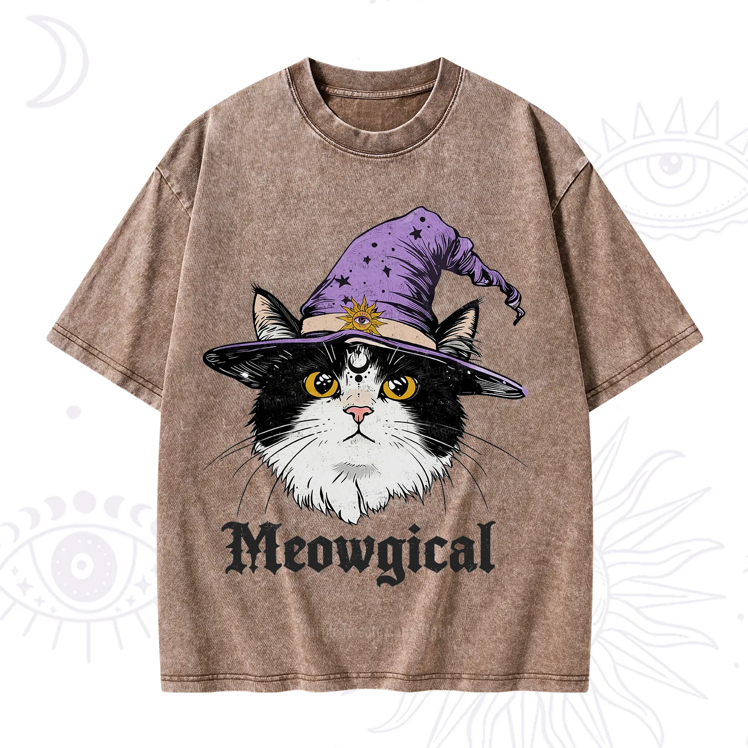 Purplehecate Meowgical Witch Cat Washed T-Shirt