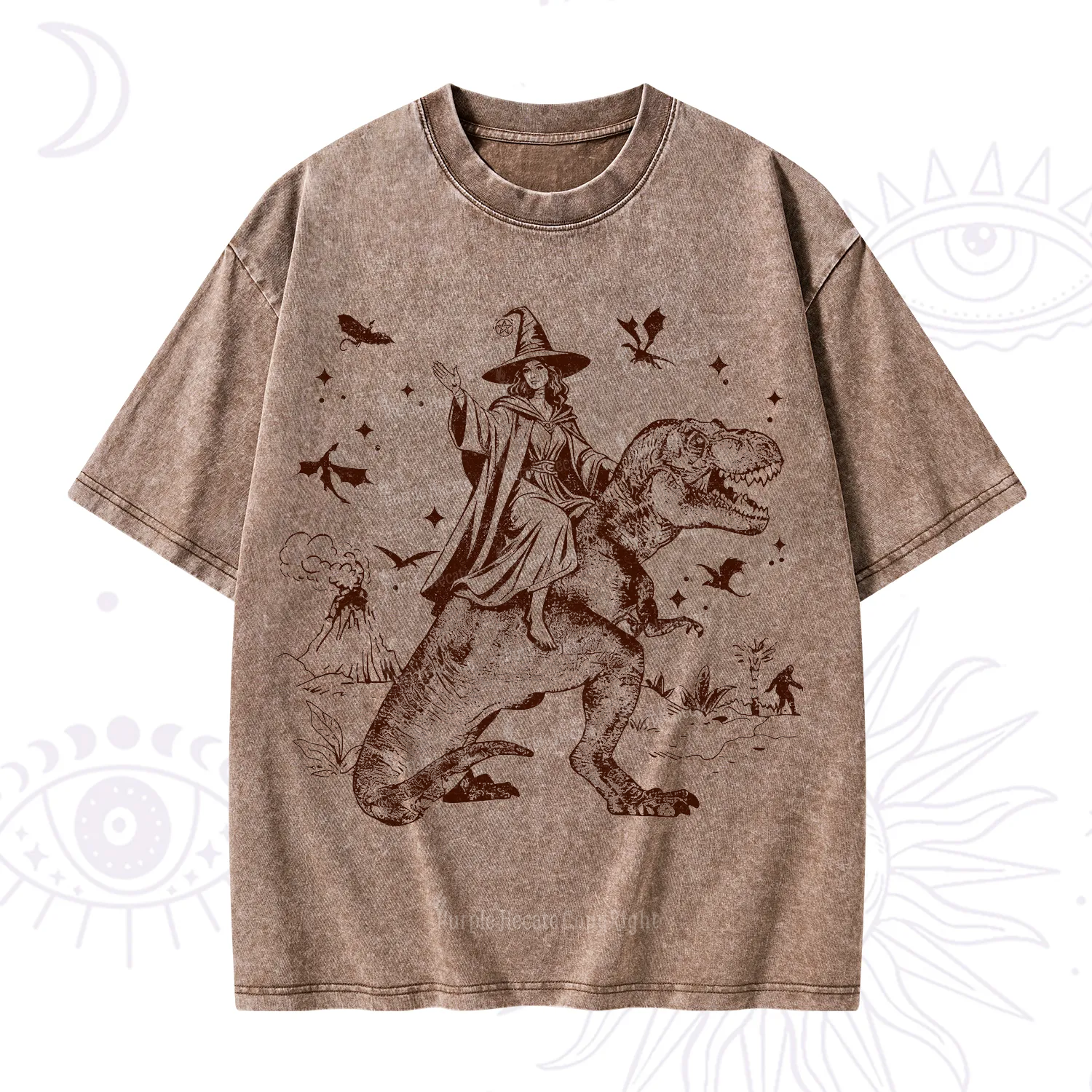 Purplehecate Witch Riding Dino Washed T-Shirt