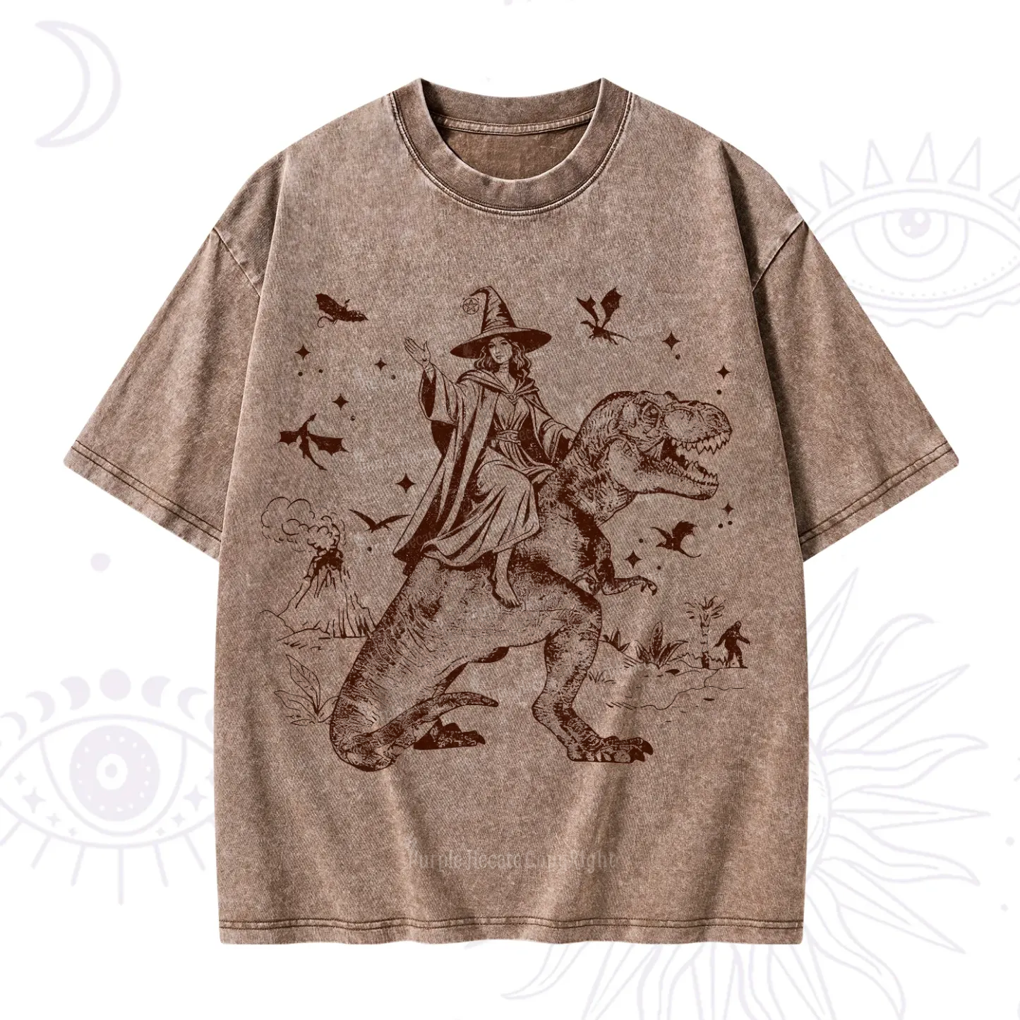 Purplehecate Witch Riding Dino Washed T-Shirt