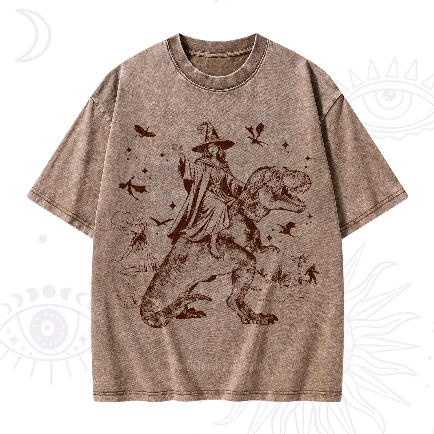 Purplehecate Witch Riding Dino Washed T-Shirt