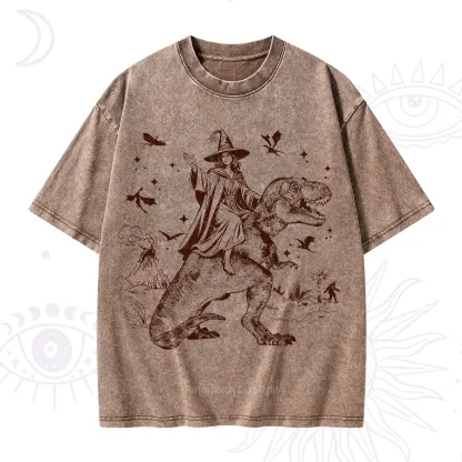 Purplehecate Witch Riding Dino Washed T-Shirt