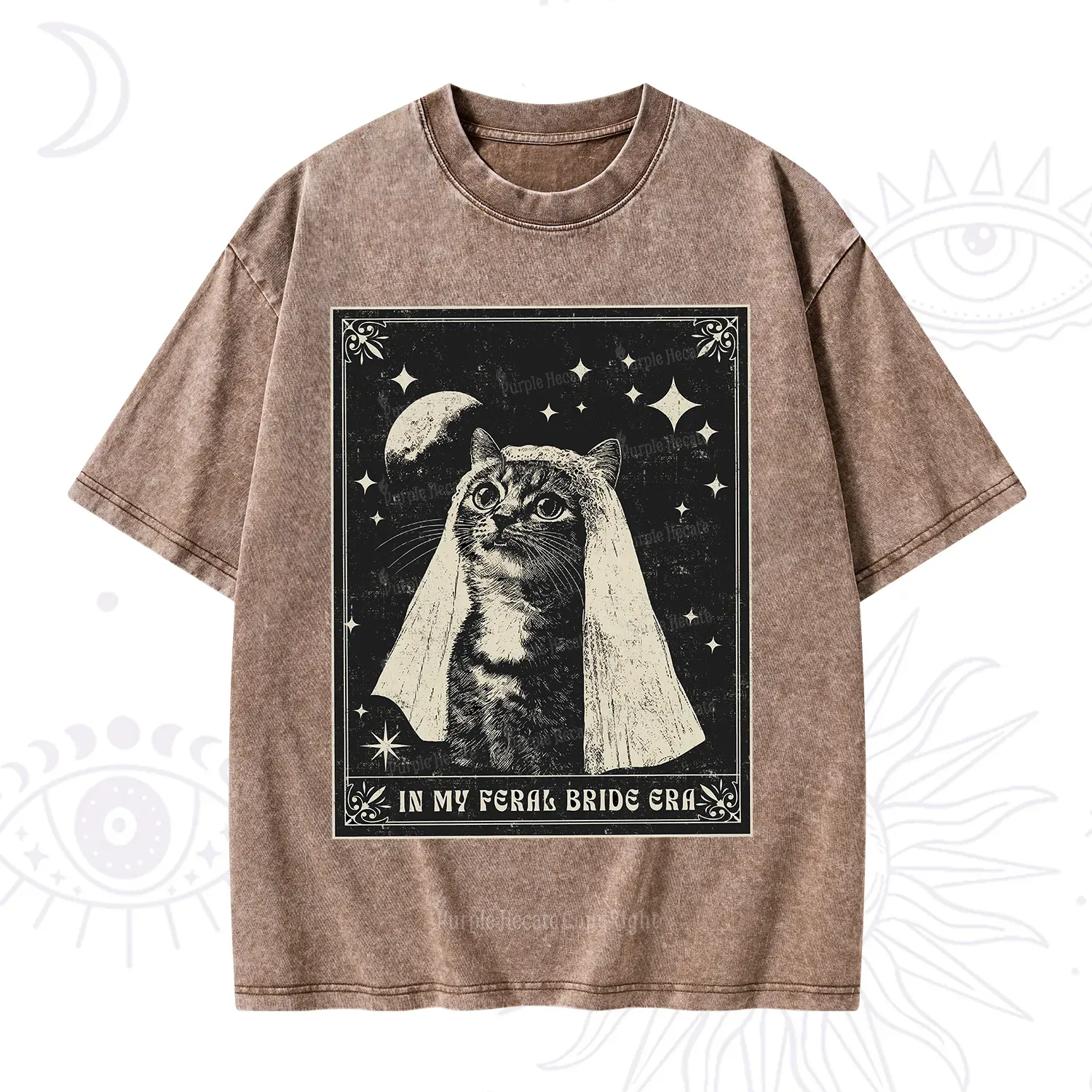 Purplehecate Cat In My Feral Bride Era Bachelorette Washed T-Shirt
