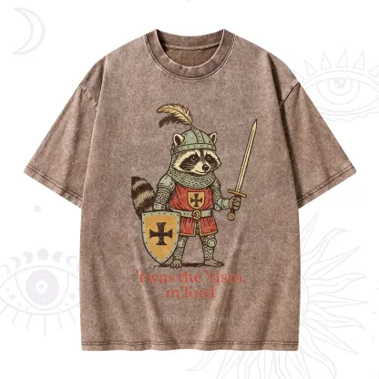 Purplehecate Raccoon Knight 'Twas The Tism M'Lord Washed T-Shirt
