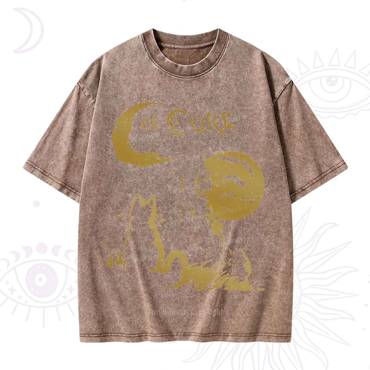 Purplehecate Goth Moon Cat Post-Punk Washed T-Shirt