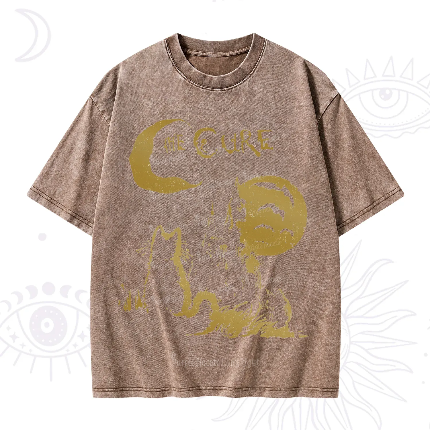 Purplehecate Goth Moon Cat Post-Punk Washed T-Shirt