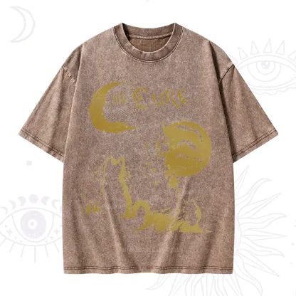 Purplehecate Goth Moon Cat Post-Punk Washed T-Shirt