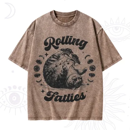 Purplehecate Funny Rolling Fatties Washed T-Shirt
