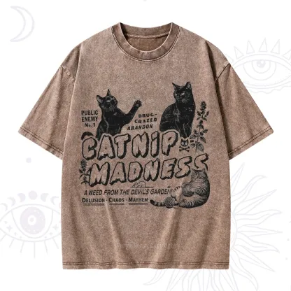 Purplehecate Catnip Madness Cute Cat Washed T-Shirt