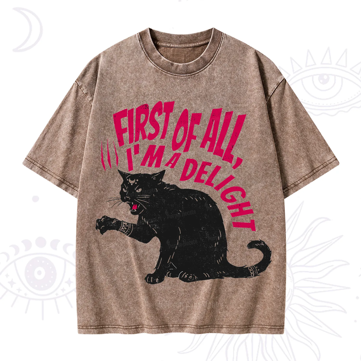 Purplehecate First Of All I'm A Delight Cat Washed T-Shirt