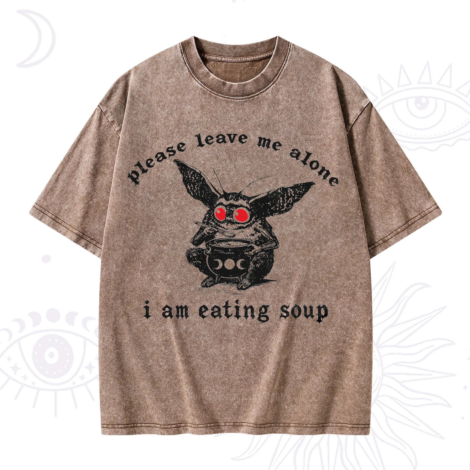 Purplehecate Mothman Eating Soup Washed T-Shirt