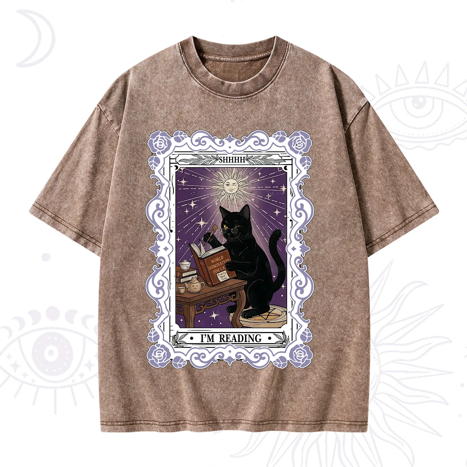 Purplehecate The Reading Cat Tarot Washed T-Shirt