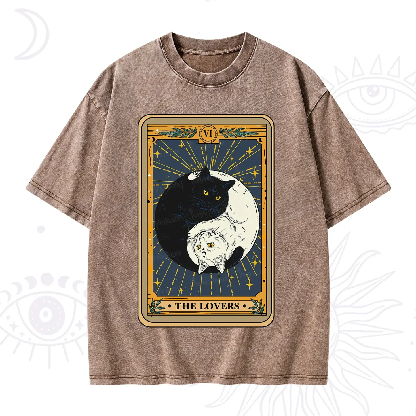 Purplehecate The Lovers Cat Tarot Washed T-Shirt